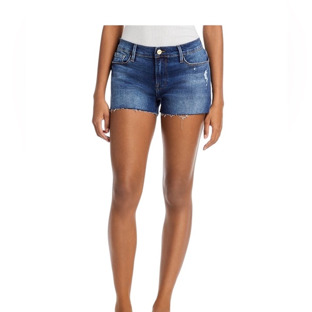 FRAME Le Cutoff dark denim, wash jeans shorts, size 28. Azure